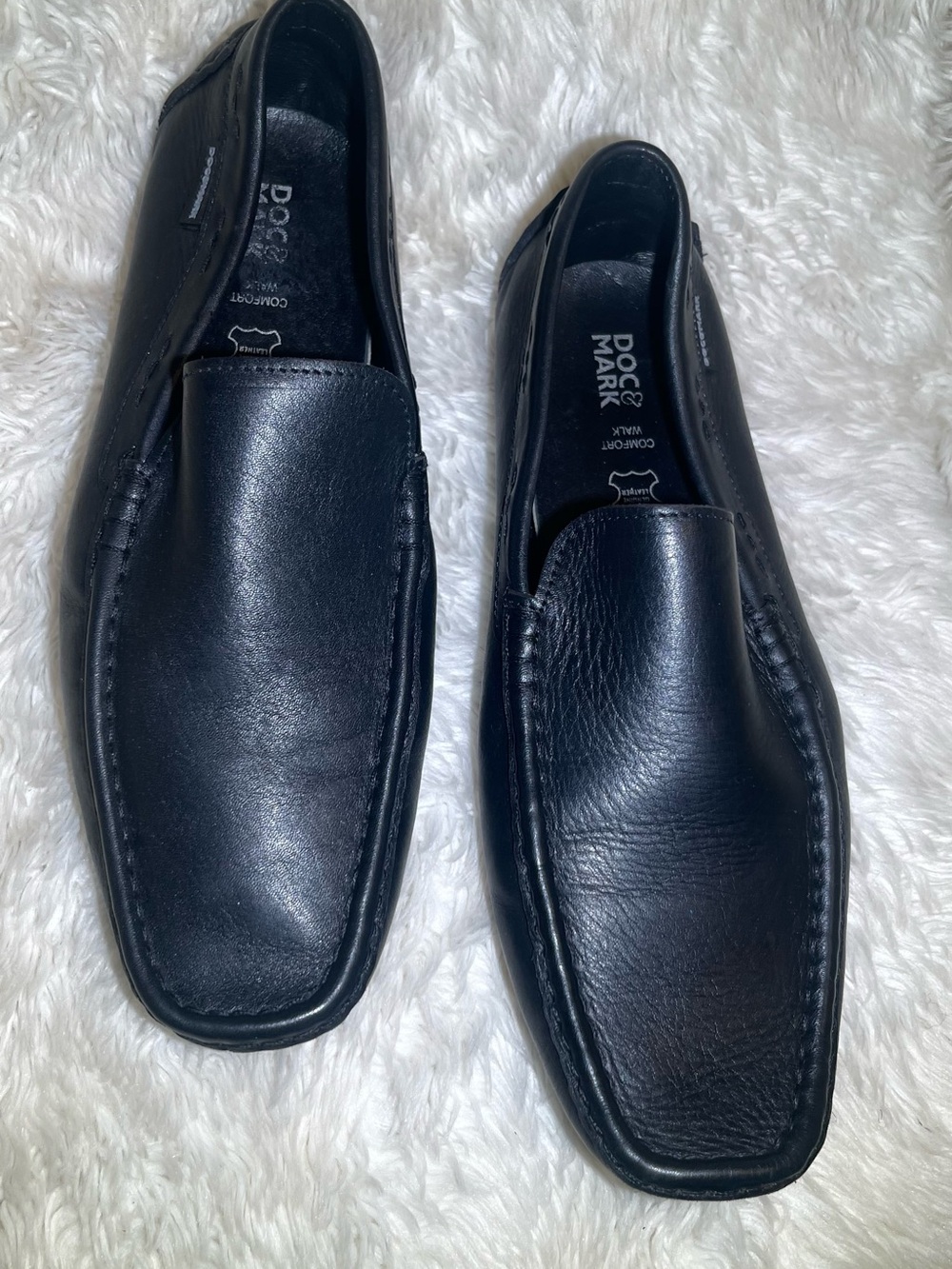 Doc & Mark men’s comfort walk Black Leather Slip-On Moccasin Loafers size 11